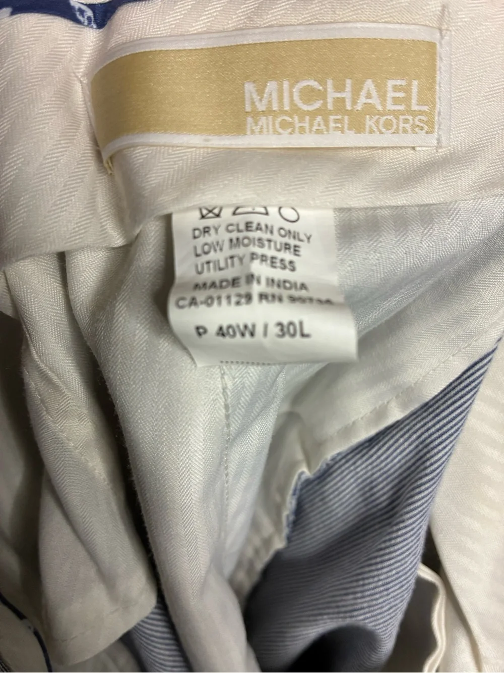 Michael Kors Blue and White Pinstriped Men's Chinos - Classic Straight Fit